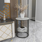 Cold Jadeite / Black / Gold 2-Tier Round Sintered Stone Side Table, 1-Person