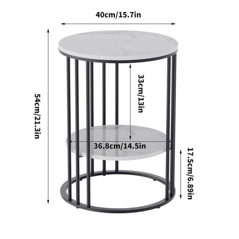 Cold Jadeite / Black / Gold 2-Tier Round Sintered Stone Side Table, 1-Person