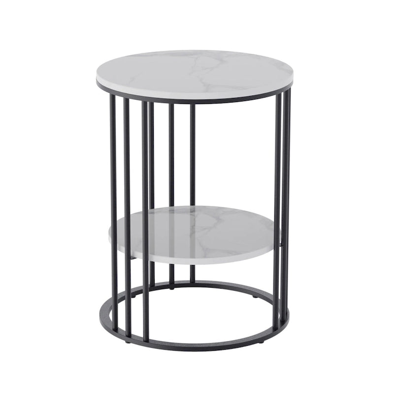 Cold Jadeite / Black / Gold 2-Tier Round Sintered Stone Side Table, 1-Person