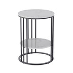 Cold Jadeite / Black / Gold 2-Tier Round Sintered Stone Side Table, 1-Person