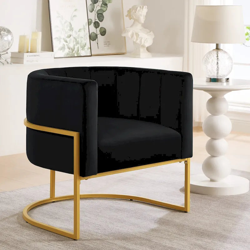Navy / Black / Cream / Emerald Velvet Accent Chair, Gold Frame, Single