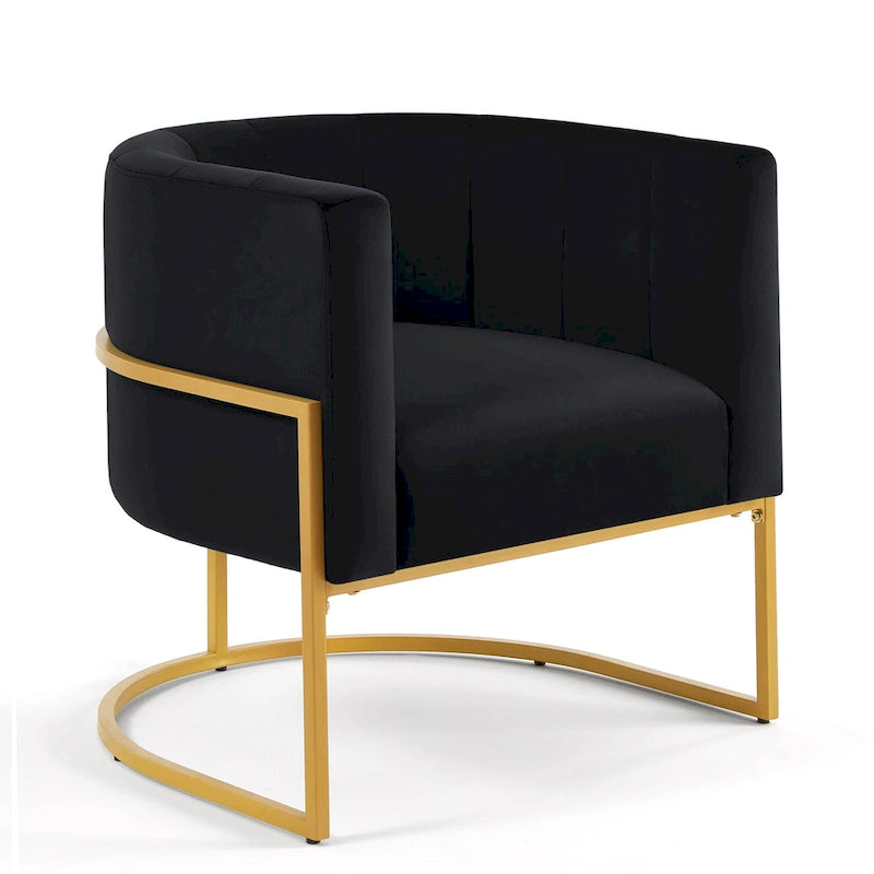 Navy / Black / Cream / Emerald Velvet Accent Chair, Gold Frame, Single