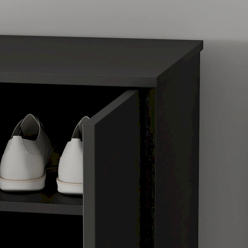Black / White Double-Door Wardrobe & Shoe Cabinet with Caster Wheels – Single