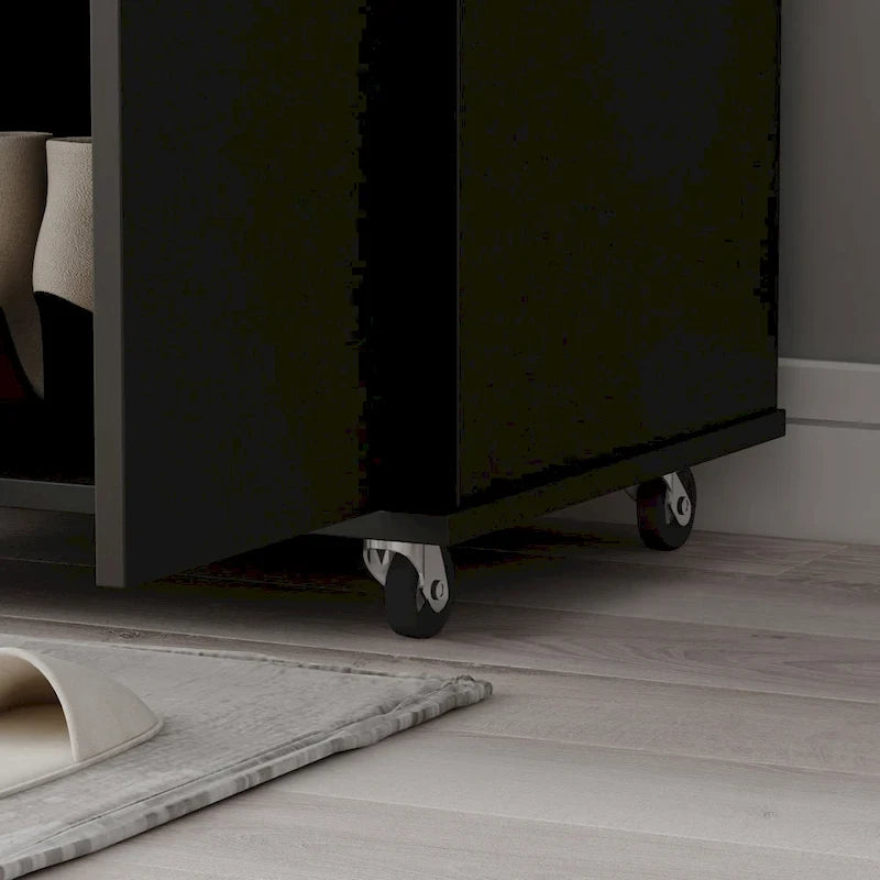 Black / White Double-Door Wardrobe & Shoe Cabinet with Caster Wheels – Single