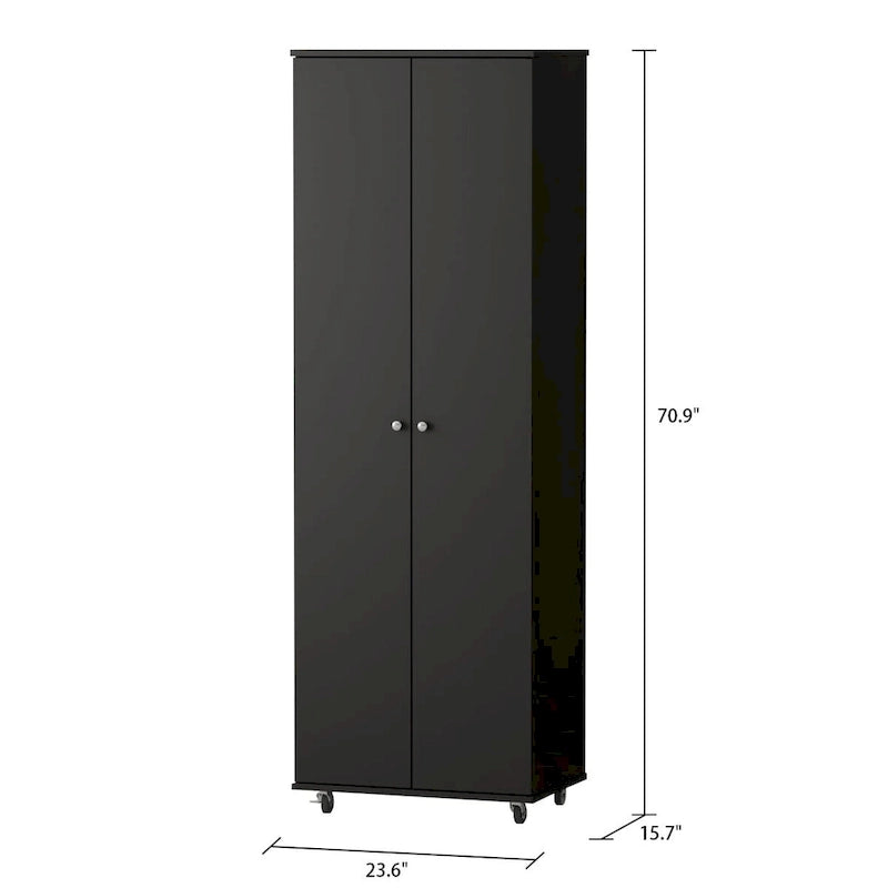 Black / White Double-Door Wardrobe & Shoe Cabinet with Caster Wheels – Single