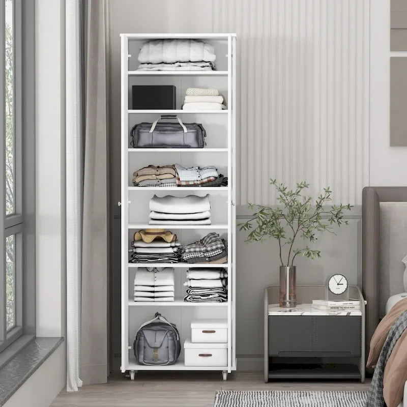 Black / White Double-Door Wardrobe & Shoe Cabinet with Caster Wheels – Single