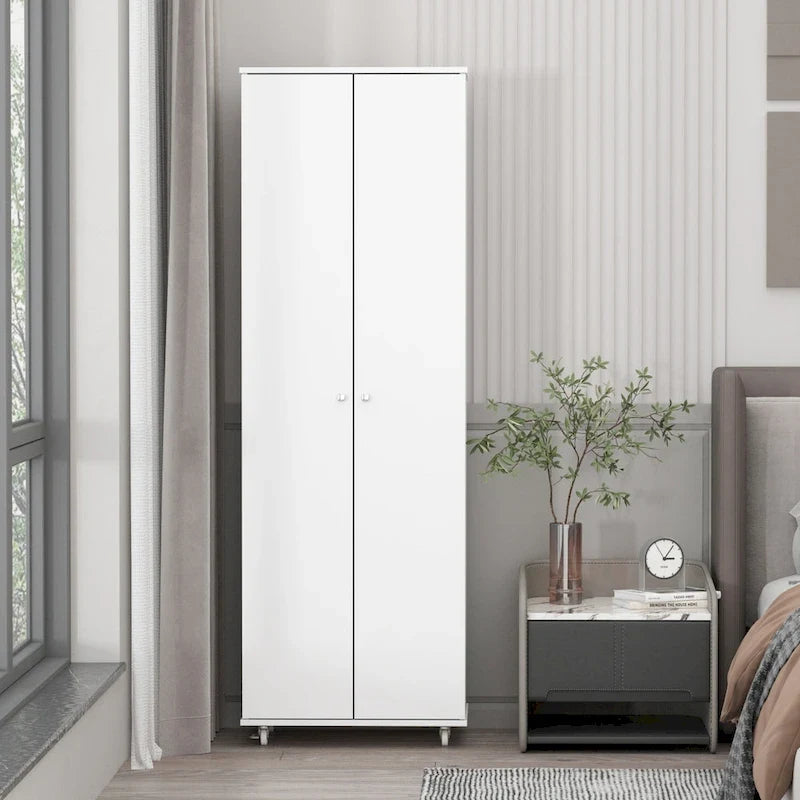 Black / White Double-Door Wardrobe & Shoe Cabinet with Caster Wheels – Single