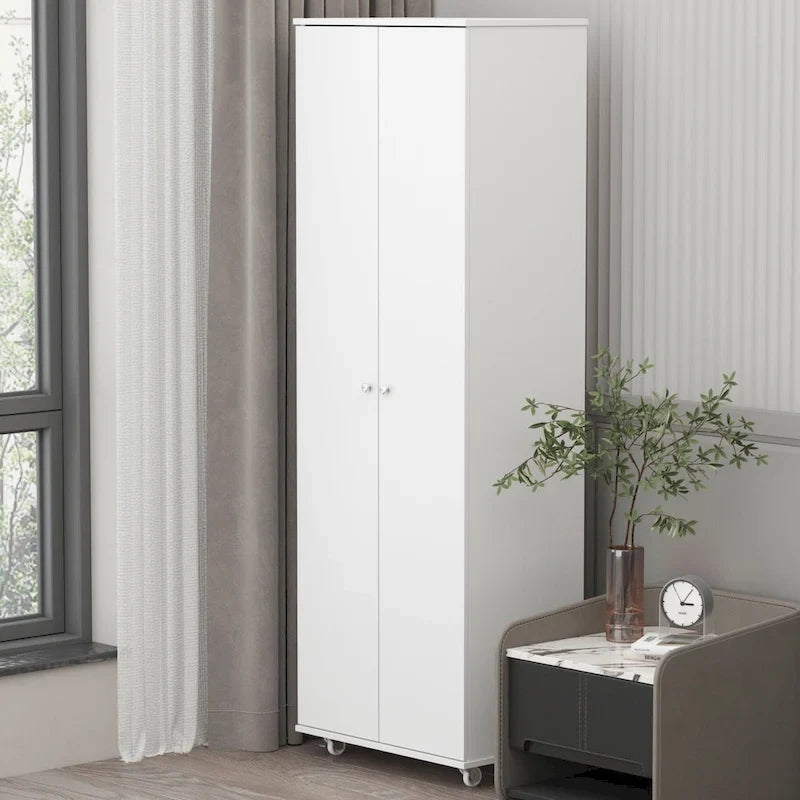 Black / White Double-Door Wardrobe & Shoe Cabinet with Caster Wheels – Single