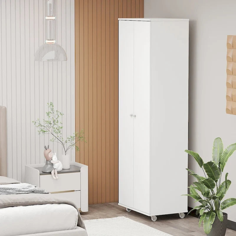 Black / White Double-Door Wardrobe & Shoe Cabinet with Caster Wheels – Single