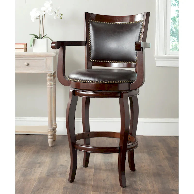Black/Sierra/Walnut/Espresso 29" Swivel PU Leather Bar Stool, Nailhead Trim, Single