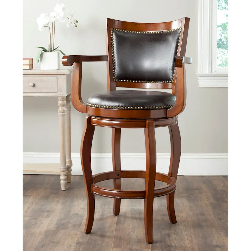 Black/Sierra/Walnut/Espresso 29" Swivel PU Leather Bar Stool, Nailhead Trim, Single