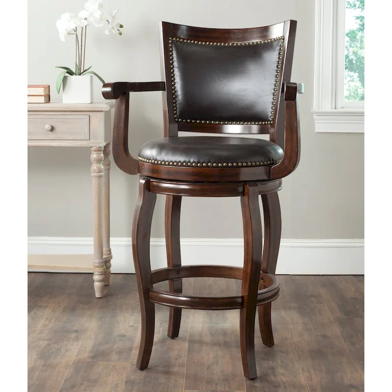 Black/Sierra/Walnut/Espresso 29" Swivel PU Leather Bar Stool, Nailhead Trim, Single