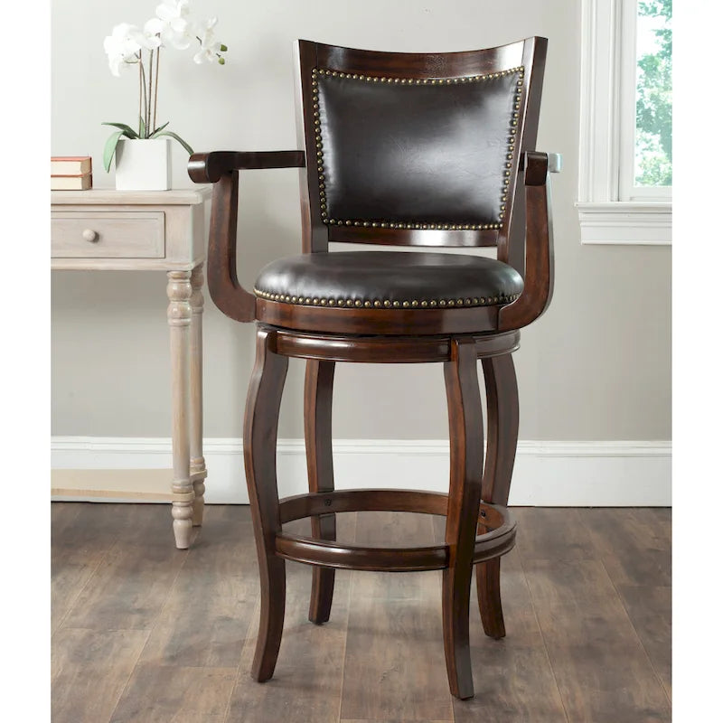 Black/Sierra/Walnut/Espresso 29" Swivel PU Leather Bar Stool, Nailhead Trim, Single