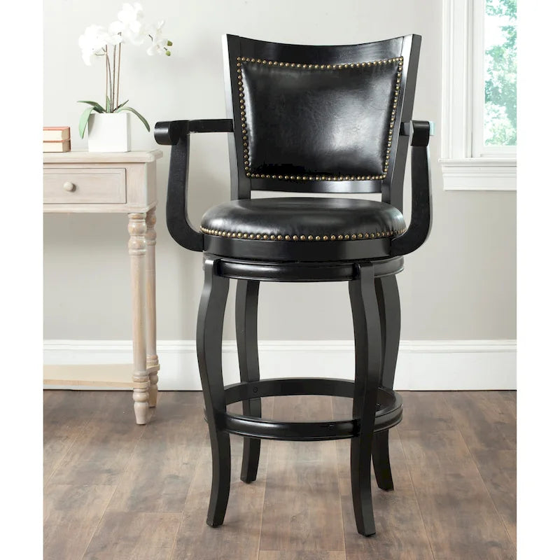 Black/Sierra/Walnut/Espresso 29" Swivel PU Leather Bar Stool, Nailhead Trim, Single