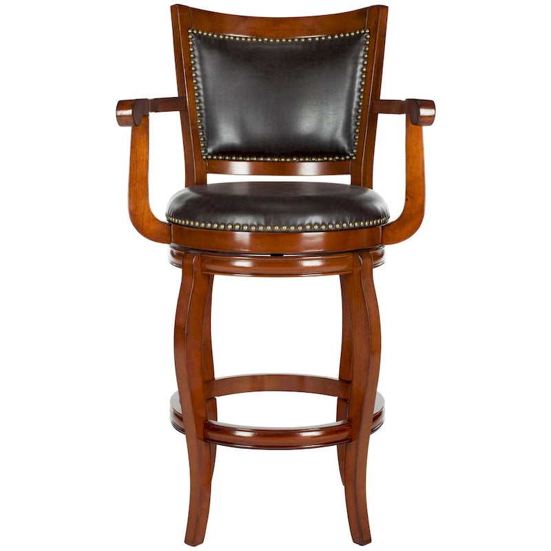 Black/Sierra/Walnut/Espresso 29" Swivel PU Leather Bar Stool, Nailhead Trim, Single