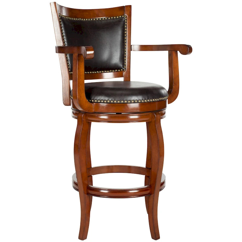 Black/Sierra/Walnut/Espresso 29" Swivel PU Leather Bar Stool, Nailhead Trim, Single