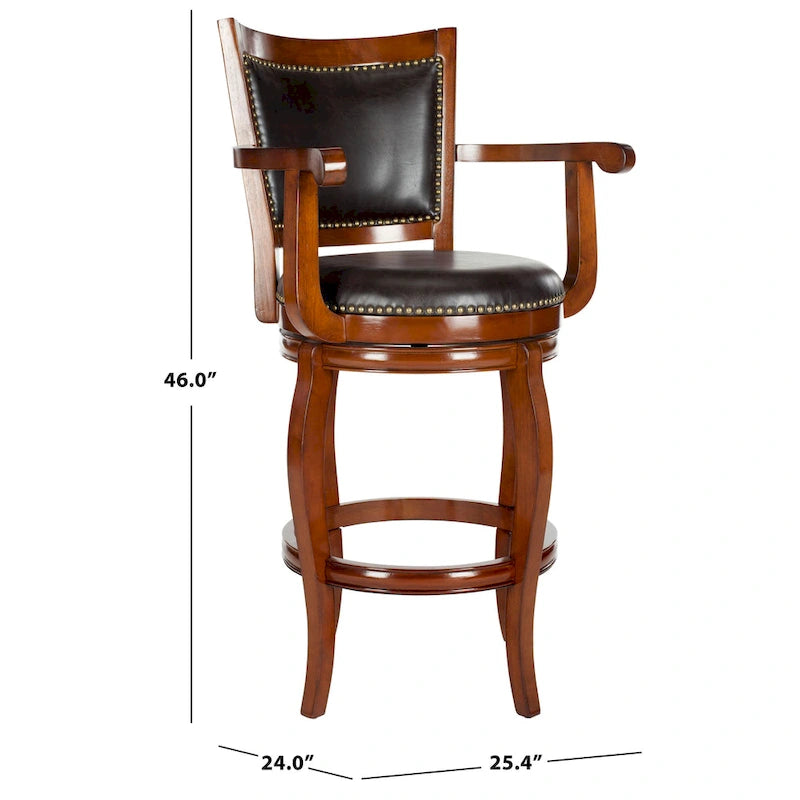 Black/Sierra/Walnut/Espresso 29" Swivel PU Leather Bar Stool, Nailhead Trim, Single