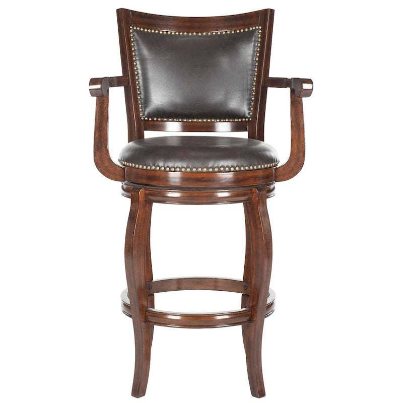 Black/Sierra/Walnut/Espresso 29" Swivel PU Leather Bar Stool, Nailhead Trim, Single