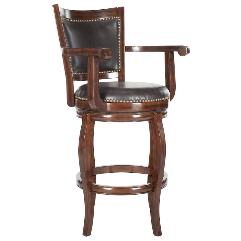 Black/Sierra/Walnut/Espresso 29" Swivel PU Leather Bar Stool, Nailhead Trim, Single