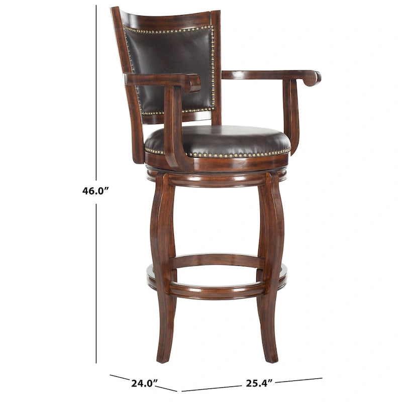 Black/Sierra/Walnut/Espresso 29" Swivel PU Leather Bar Stool, Nailhead Trim, Single