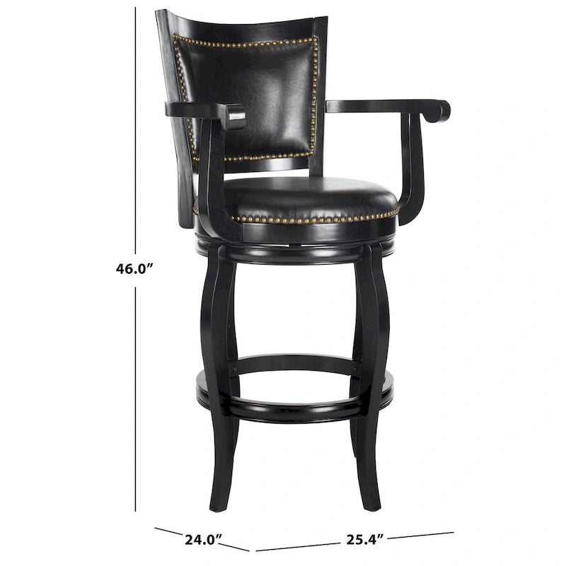 Black/Sierra/Walnut/Espresso 29" Swivel PU Leather Bar Stool, Nailhead Trim, Single