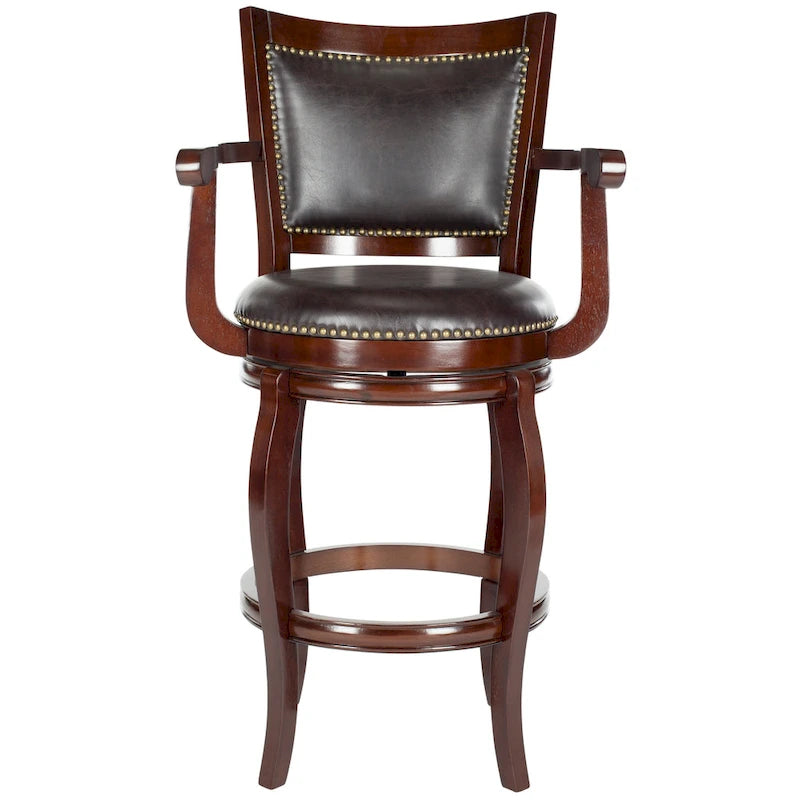 Black/Sierra/Walnut/Espresso 29" Swivel PU Leather Bar Stool, Nailhead Trim, Single