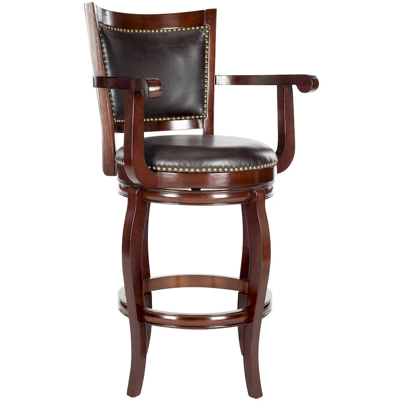 Black/Sierra/Walnut/Espresso 29" Swivel PU Leather Bar Stool, Nailhead Trim, Single