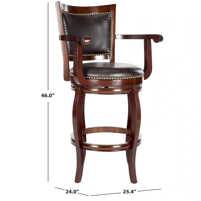 Black/Sierra/Walnut/Espresso 29" Swivel PU Leather Bar Stool, Nailhead Trim, Single