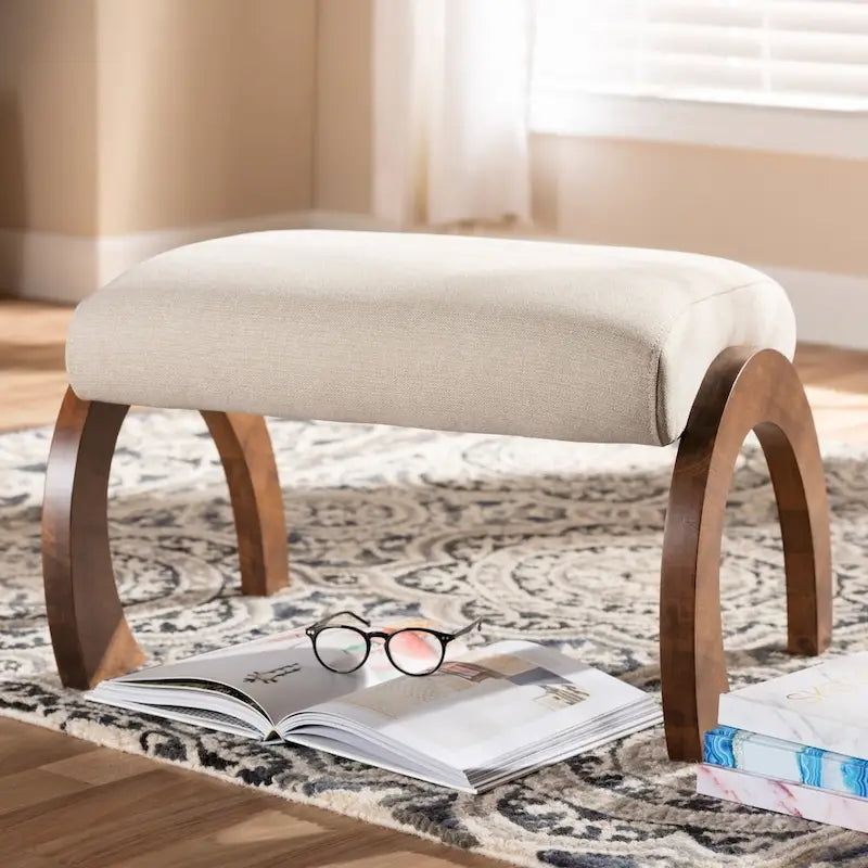 Grey / Beige Fabric Ottoman, Contemporary Style, Single Seat