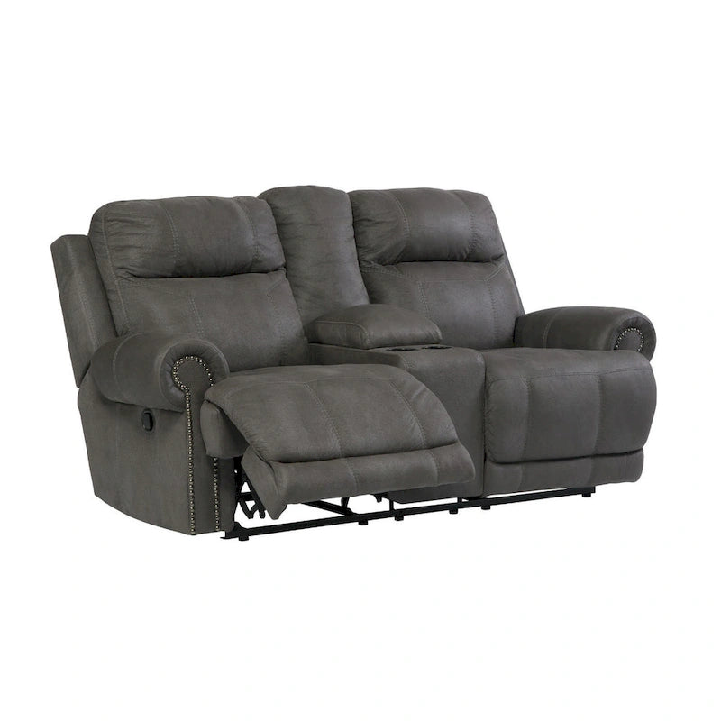 Grey Fabric Dual Reclining Loveseat with Console – 2-Seater
