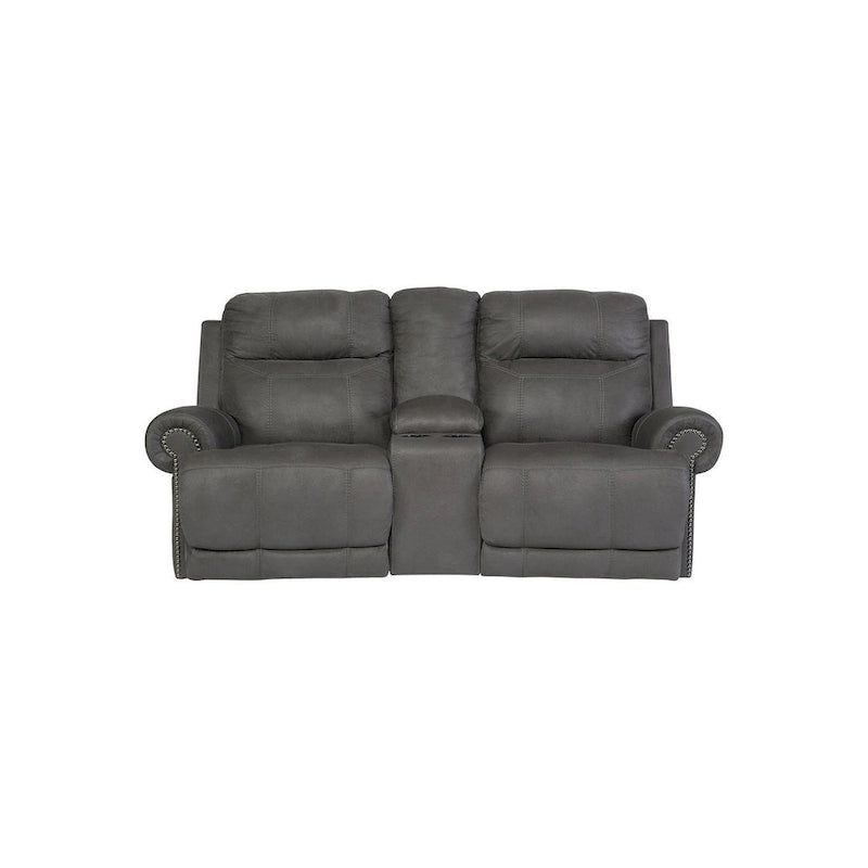 Grey Fabric Dual Reclining Loveseat with Console – 2-Seater