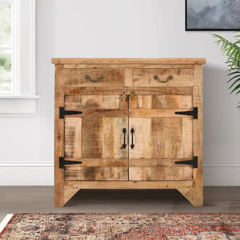 Brown Rustic Storage Cabinet Console, 2-Drawer & 2-Door, Single