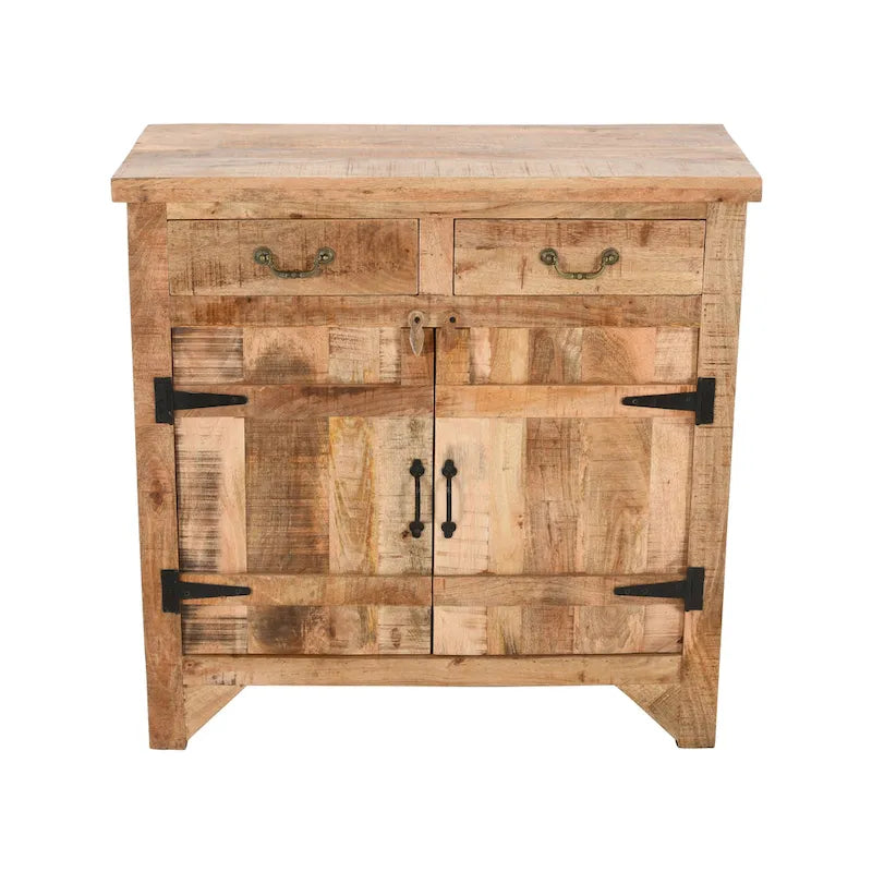 Brown Rustic Storage Cabinet Console, 2-Drawer & 2-Door, Single