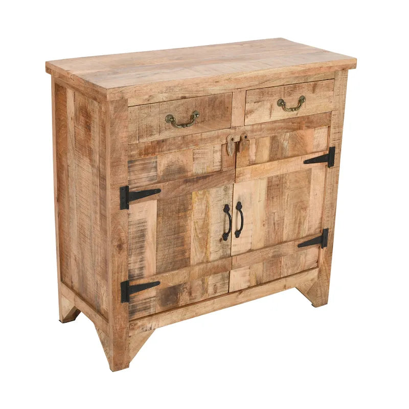 Brown Rustic Storage Cabinet Console, 2-Drawer & 2-Door, Single