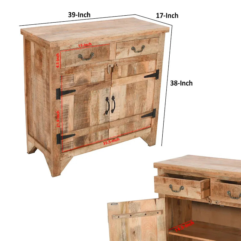 Brown Rustic Storage Cabinet Console, 2-Drawer & 2-Door, Single