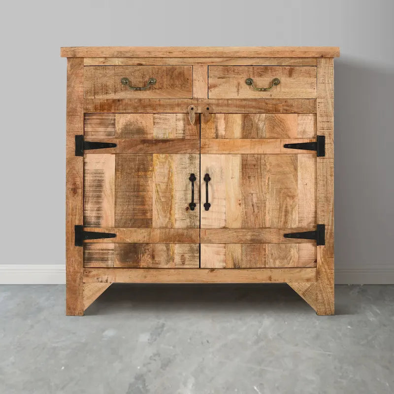 Brown Rustic Storage Cabinet Console, 2-Drawer & 2-Door, Single