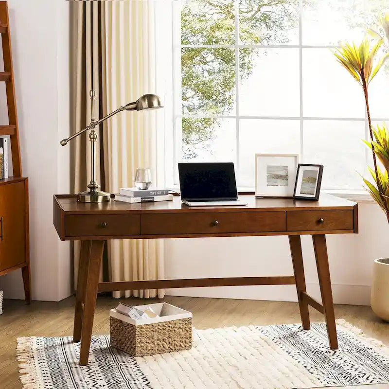 Acorn / Walnut 60" Mid-Century Modern Office Desk, 3 Drawers, Single