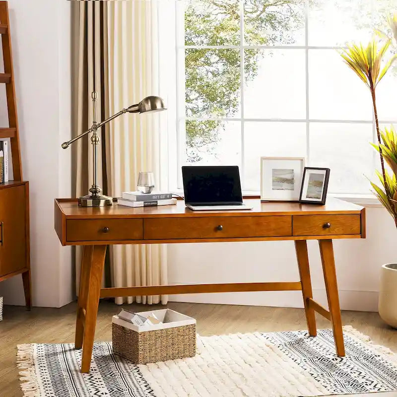 Eugenia Mid-century Office Desk with Drawer Divider&Cable Management&Charging Station by 