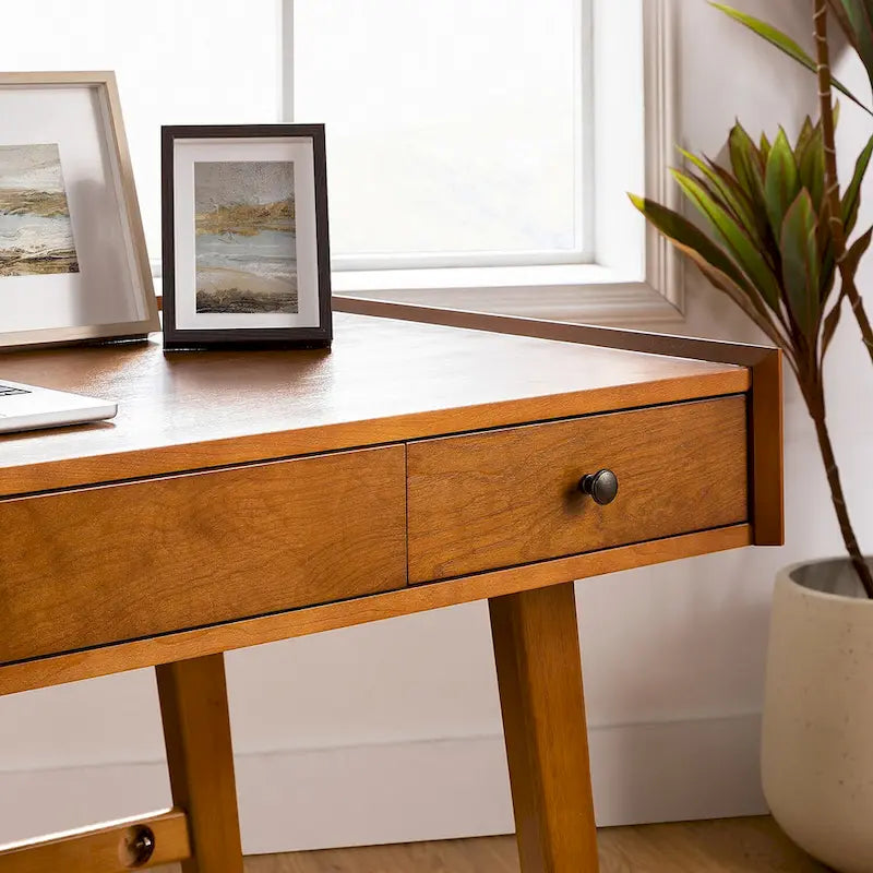 Acorn / Walnut 60" Mid-Century Modern Office Desk, 3 Drawers, Single