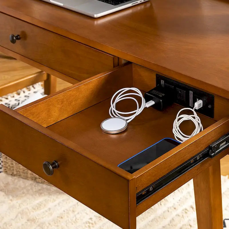 Acorn / Walnut 60" Mid-Century Modern Office Desk, 3 Drawers, Single