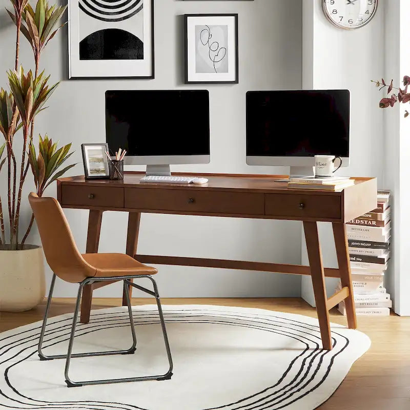 Acorn / Walnut 60" Mid-Century Modern Office Desk, 3 Drawers, Single
