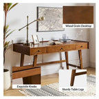 Acorn / Walnut 60" Mid-Century Modern Office Desk, 3 Drawers, Single