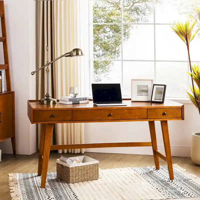 Acorn / Walnut 60" Mid-Century Modern Office Desk, 3 Drawers, Single