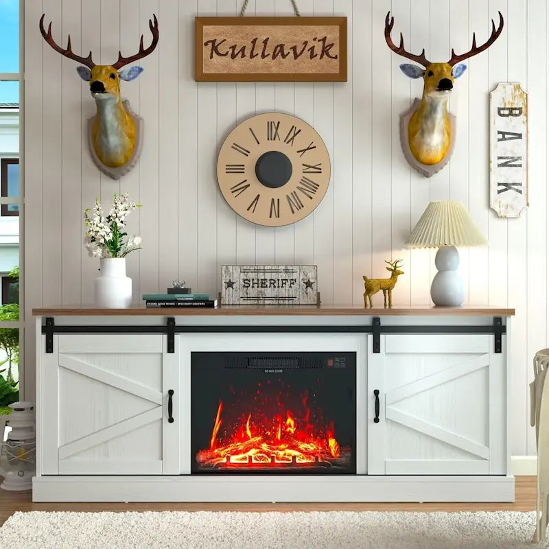 Rustic Brown 67" Farmhouse TV Stand with Sliding Barn Doors, 2 Styles, Fits 1 TV up to 75"