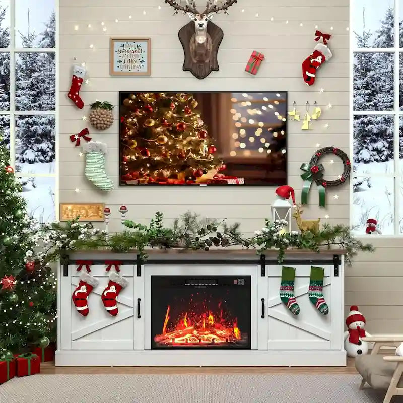 Rustic Brown 67" Farmhouse TV Stand with Sliding Barn Doors, 2 Styles, Fits 1 TV up to 75"