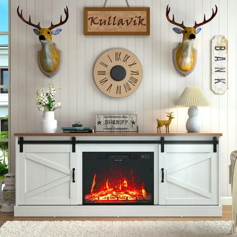 Rustic Brown 67" Farmhouse TV Stand with Sliding Barn Doors, 2 Styles, Fits 1 TV up to 75"