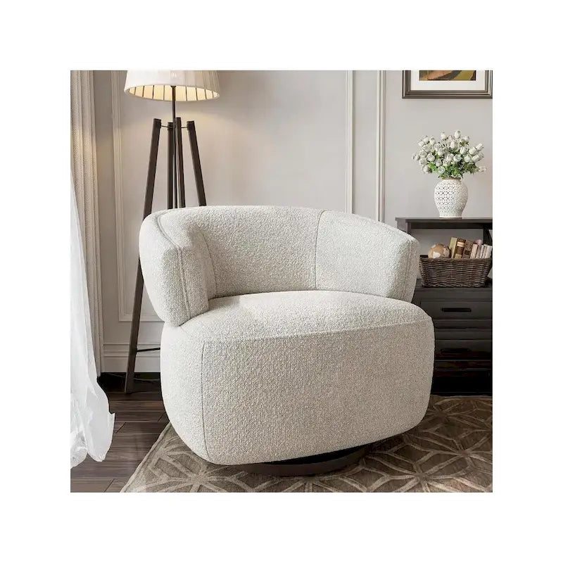Beige / Grey Swivel Barrel Accent Chair, Single Seat