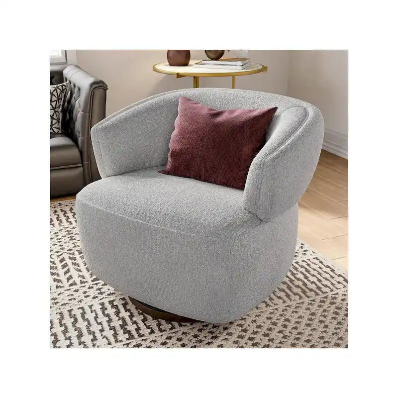 Beige / Grey Swivel Barrel Accent Chair, Single Seat