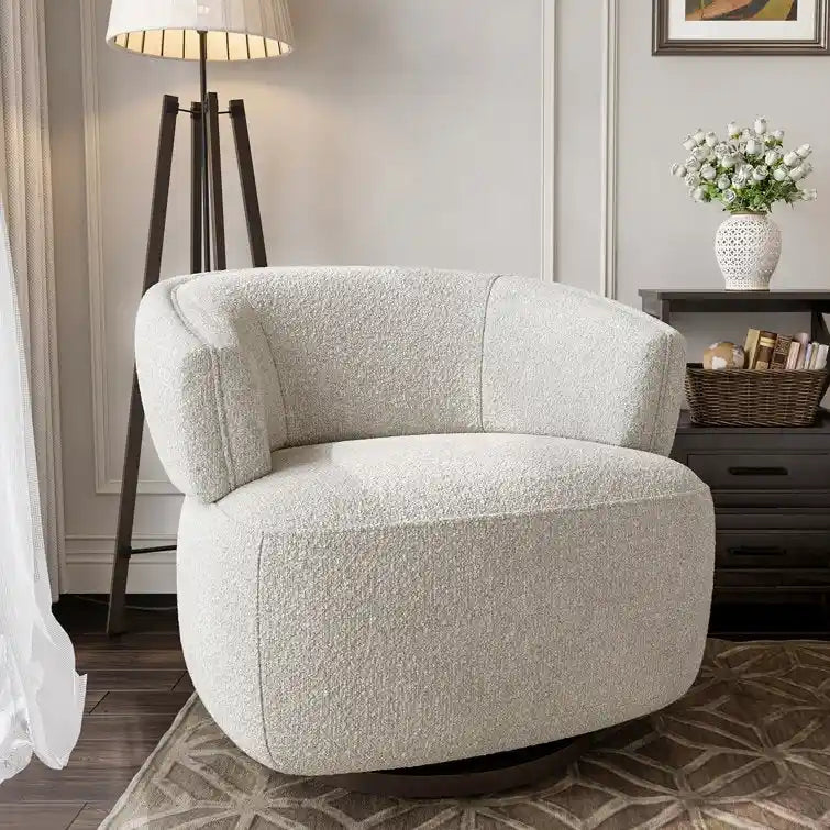 Beige / Grey Swivel Barrel Accent Chair, Single Seat