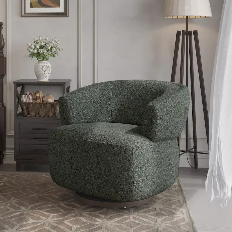 Beige / Grey Swivel Barrel Accent Chair, Single Seat